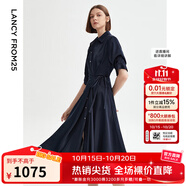 朗姿復(fù)古設(shè)計(jì)感顯瘦氣質(zhì)高級(jí)感polo領(lǐng)襯衫裙女夏季新款連衣裙 藏藍(lán)色2 M