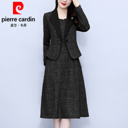 皮爾卡丹（pierre cardin）喜婆婆婚宴裝媽l媽連衣裙2025新款女春秋季新款貴夫人套裝裙子針 黑色 XL