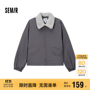 森馬（Semir）外套女oversize插肩袖仿羊羔毛毛領(lǐng)冬季2024夾棉夾克109724108016