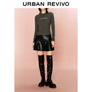 UR春季新款女裝潮流時髦百搭皮質(zhì)壓褶顯瘦A字半裙UWV540001 正黑 XS