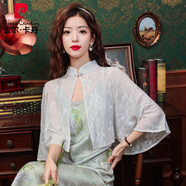 皮爾卡丹新中式國風披風改良旗袍防曬披肩外搭開衫薄款女裝斗篷短款小外套 白色 均碼