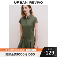 UR【寶藏裙】秋款女裝學(xué)院風(fēng)百褶廓形短袖連衣裙UYY740010 軍綠 S