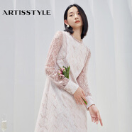 ARTiSSTYLE斯玳女裝 云粉色復(fù)合蕾絲連衣裙AS1717006-027 云粉色 40