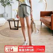 Olrain法式穿搭灰色休閑褲女夏季高腰闊腿運動(dòng)短褲 灰色 S 155/64A