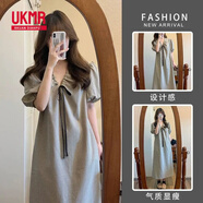 UKMR夏裝孕婦連衣裙法式感顯瘦長(zhǎng)裙設(shè)計(jì)感格子泡泡袖夏季孕期裙子 格子連衣裙【單件】 【70-100斤】M碼