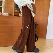 森女部落原創(chuàng  )燈芯絨闊腿褲閨蜜裝秋冬休閑褲2024新款秋冬女裝 棕色 單件 S