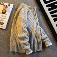 子耳立領(lǐng)針織外套男休閑開(kāi)衫秋冬毛衣東莞大朗2025季歐美風(fēng)拉鏈衫加厚 灰色 M