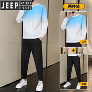 JEEP SPIRIT吉普長(cháng)袖T恤春秋季衣服潮牌寬松兩件套休閑運動(dòng)服男裝漸變T恤套裝 8171白藍 M90-110斤