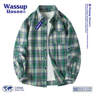 WASSUP UOSNE官方潮牌長(zhǎng)袖襯衫男女情侶款青少年格紋透氣寬松休閑棉質(zhì)襯衣外套 2333綠色 XL（推薦體重125-145斤）