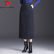 皮爾卡丹（pierre cardin）格紋包臀直筒半身裙女2025秋冬新款毛呢韓版高腰一步裙休閑中長(cháng)裙 藍灰格 M