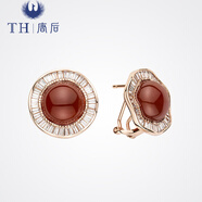唐后（TH）紅瑪瑙寶石耳環(huán)女925銀耳釘時(shí)尚高級感耳飾送生日節日禮物 玫瑰金色紅瑪瑙