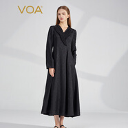 VOAV領(lǐng)撞料喬其塔克褶不對稱設(shè)計長袖連衣裙 AE2306-2 墨染瀟湘（B02） 2XL