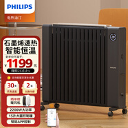 飛利浦（PHILIPS）電油汀取暖器家電暖器電暖氣片大面積速熱防燙干衣加濕立式落地節(jié)能大功率油丁辦公室客廳浴室 AHR4146YX「15片石墨烯智能APP+溫控」