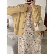 HUALIN FASHION琪琪絨純色圓領(lǐng)薄開(kāi)衫女2025秋韓版寬松針織衫 小雞黃 均碼