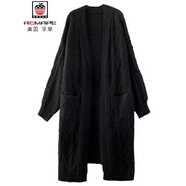 AEMAPE長(cháng)款毛衣外套女2025新款復古麻花毛衣外套慵懶風(fēng)加厚針織開(kāi)衫 黑色 XL (115-125斤拍)
