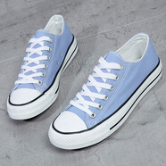 人本（RENBEN）經(jīng)典帆布鞋男鞋2021夏季韓版學(xué)生平底板鞋百搭情侶純色低幫休閑鞋 淺藍色 40男款