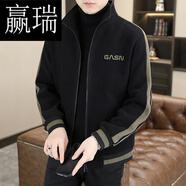 贏瑞外套男士休閑夾克加厚202春秋季新款休閑呢子上衣短款毛呢棒球服 58805黑色- 常規(guī) XL 120斤左右