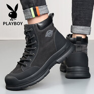 花花公子東北雪地靴男皮毛一體馬丁靴冬季真皮拉鏈加絨保暖加厚防水大棉鞋 JC8825深灰色 41