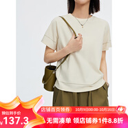 雲(yún)上生活「撞色線T恤」雪花珠地圓領(lǐng)T恤夏季短袖女T8525X 米白色 L