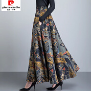 皮爾卡丹春夏棉麻半身裙長裙女2025新款高腰復古大擺碎花亞麻長裙大碼舞裙 復古民族風 棉麻長裙 XL