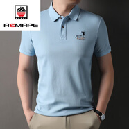 AEMAPE品牌男裝t恤男短袖夏季中年吸汗半袖帶領(lǐng)爸爸寬松休閑上衣POLO 衫 淺天藍(lán) XL 175 建議 130-155斤
