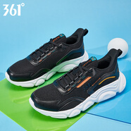 361°男鞋運動(dòng)鞋春季新款網(wǎng)面透氣舒適休閑跑鞋軟底輕便學(xué)生跑步鞋 曜石黑/純橙色 44