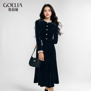 歌莉婭（GOELIA）絲絨連衣裙女輕熟風(fēng)洋氣高級(jí)歐若風(fēng)韓系氣質(zhì)長(zhǎng)袖小黑裙1CCR4H540 00B黑色 L