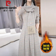 皮爾卡丹（pierre cardin）加絨加厚改良旗袍連衣裙女秋冬大碼收腰顯瘦配大衣毛呢裙子 淺灰色 XL 【建議115-130斤】