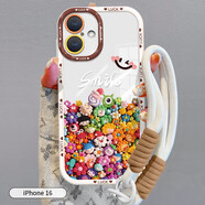 英愷達 適用蘋(píng)果16手機殼iPhone16保護套鏡頭全包防摔親膚男女款創(chuàng  )意保護套泡芙殼彩色小公仔+手繩