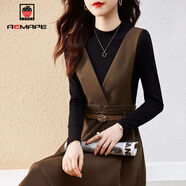 AEMAPE時(shí)尚背帶連衣裙女套裝2025春秋冬新款時(shí)尚氣質(zhì)女裝背帶裙女裙子 1208/黑打底 L _建議110-120斤