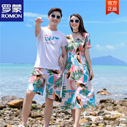 羅蒙（ROMON）夏季情侶裝2025新款T恤去云南旅游度假海邊沙灘裙套裝穿搭衣服男 圖片色 M 女【連衣裙】