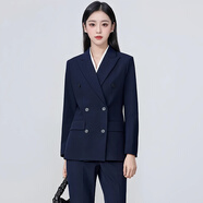 特洛曼藏藍(lán)西裝套裝女職業(yè)裝氣質(zhì)通勤商務(wù)休閑正裝面試春秋西服外套工裝