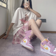 耐克（NIKE）Air Jordan 1 Mid GS AJ1 女款防滑耐磨中幫復古運動休閑籃球鞋 DC9517-600櫻花粉 38