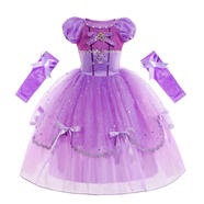 憶愛(ài)蘇菲亞紫色公主裙兒童長(cháng)發(fā)裙子女童愛(ài)莎連衣裙長(cháng)款六一兒童節禮服 蝴蝶結短袖+袖套 120 碼