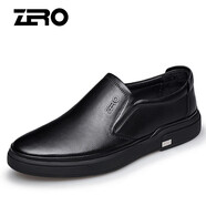 零度尚品Zero休閑男鞋新品男鞋頭層牛皮鞋柔軟舒適套腳男士商務(wù)休 黑色 38
