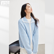 對(duì)白超好看仿貂毛撞色毛衣外套女2024冬季新款慵懶松弛感針織開(kāi)衫 天空藍(lán) L