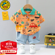 G.DUCKKIDS小黃鴨童裝男童夏季套裝卡通兒童短袖幼童牛仔褲夏裝一歲寶寶衣服 桔色 100 尺碼2~3歲【 90-100cm】