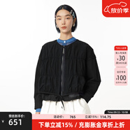 幻走（MOVEUP）【商場(chǎng)同款】2025春季新款圓領(lǐng)拼接抽繩設計師短款外套女 夜黑 S