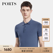 PORTS寶姿男裝秋款修身舒適百搭短袖毛衫MD9K105QZF060 STEEL BLUE S