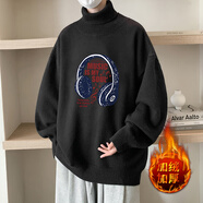 主意范（ZHUYIFAN）8XL胖子280斤大碼高領毛衣男秋冬加絨加肥加大碼打底針織衫外穿潮 GM45422黑色加絨 3XL 160-180斤