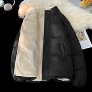 主意范（ZHUYIFAN）羊羔毛羽絨棉服男女學(xué)生加厚加絨立領(lǐng)面包服棉衣寬松大碼情侶外套 207-3364黑色加絨加厚 5XL 200-230斤