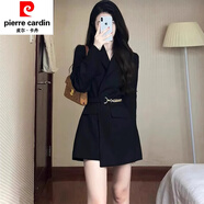 皮爾卡丹（pierre cardin）2025春秋季新款長(cháng)袖收腰顯瘦小黑裙女氣質(zhì)感短裙子西裝連衣裙 黑色（含腰帶）【版】 S 【85-100斤】