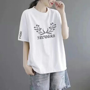 清倉撿漏尾單大牌剪標專柜撤回寬松顯瘦短袖中長款休閑t恤女 98白色【花紋】黑袖 2XL 建議140-160斤