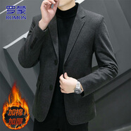 羅蒙（ROMON）西服男士春秋季毛呢西裝男商務(wù)休閑上衣服外套男裝 灰色加棉 5XL