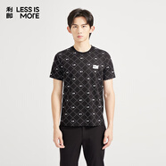 利郎輕時(shí)尚男裝【周翔宇聯(lián)名】夏季新款T恤男LOGO提花短袖Q4XTX608 黑白 L (170)
