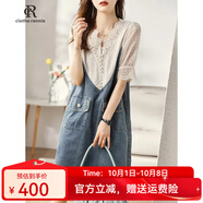 clotho Rennie品牌女裝牛仔連衣裙女2025夏季新款韓版顯瘦氣質(zhì)V領(lǐng)泡泡袖拼接裙 藍色 M