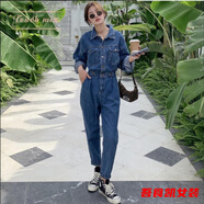 顏熏末牛仔連體褲女秋長(zhǎng)褲新款一件式長(zhǎng)款連衣褲秋裝工裝連身衣套裝 連體長(zhǎng)褲 2XL 180