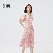 森馬森馬連衣裙女娃娃領(lǐng)長(cháng)款雪紡裙子春秋季甜美氣質(zhì)紅色碎花裙 白紅色調0316 155/80A/S