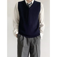 DICIFY日本制服馬甲背心dk毛衣秋季jk制服學(xué)生感v領(lǐng)男針織衫情侶 藏藍(lán)(單件毛衣馬甲) 2XL 適合身高170-175