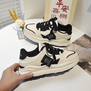 大東秘語(yǔ)秋冬運動(dòng)老爹鞋女款2025新款通勤百搭休閑阿甘球鞋小白鞋板鞋 米黑 35